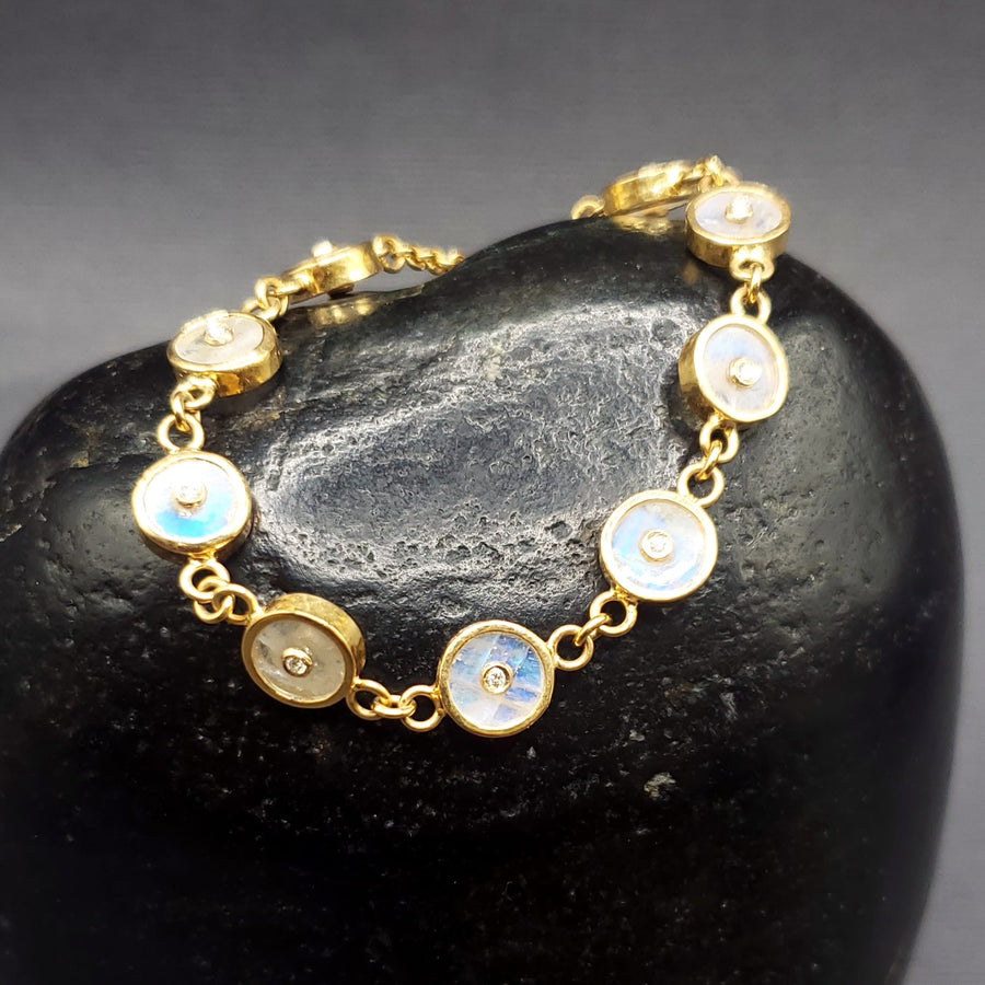 MOONSTONE AND DIAMOND SUN BRACELET