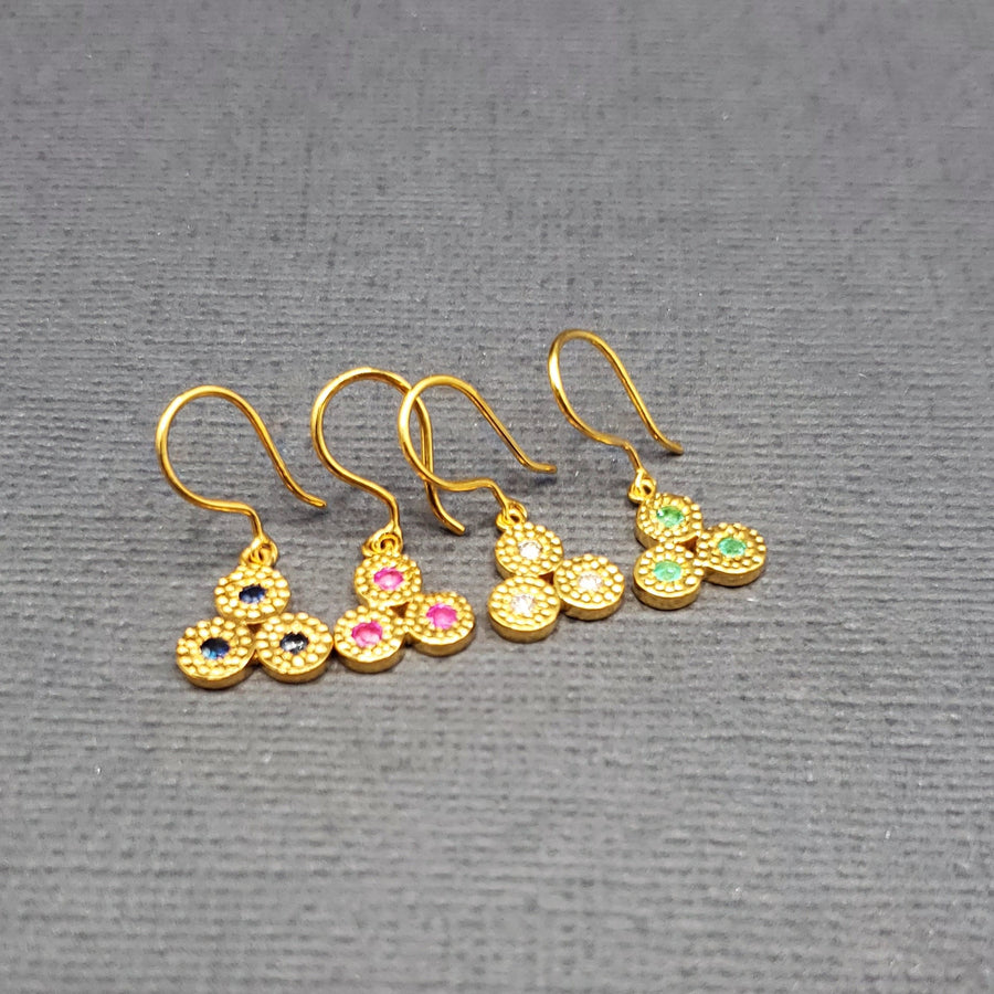 GEMSTONE TRIO GOLD EARRINGS