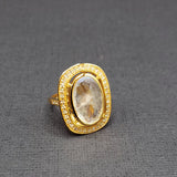 MOONSTONE WITH DIAMOND HALO RING