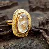 MOONSTONE WITH DIAMOND HALO RING