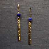 HAMMERED BAR GOLD GEMSTONE EARRINGS