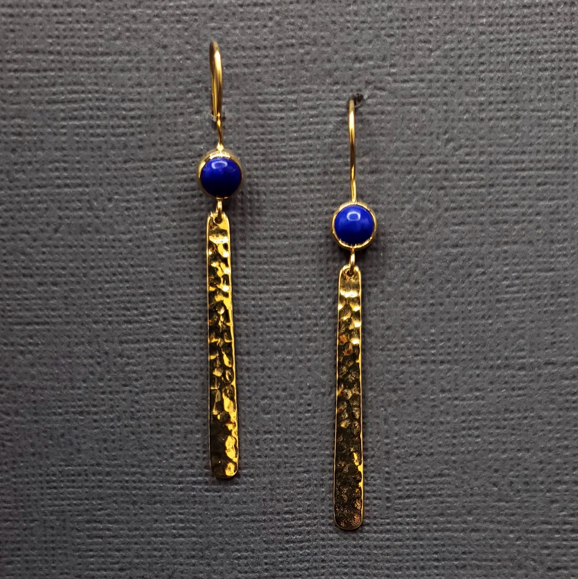 HAMMERED BAR GOLD GEMSTONE EARRINGS