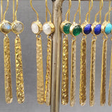 HAMMERED BAR GOLD GEMSTONE EARRINGS
