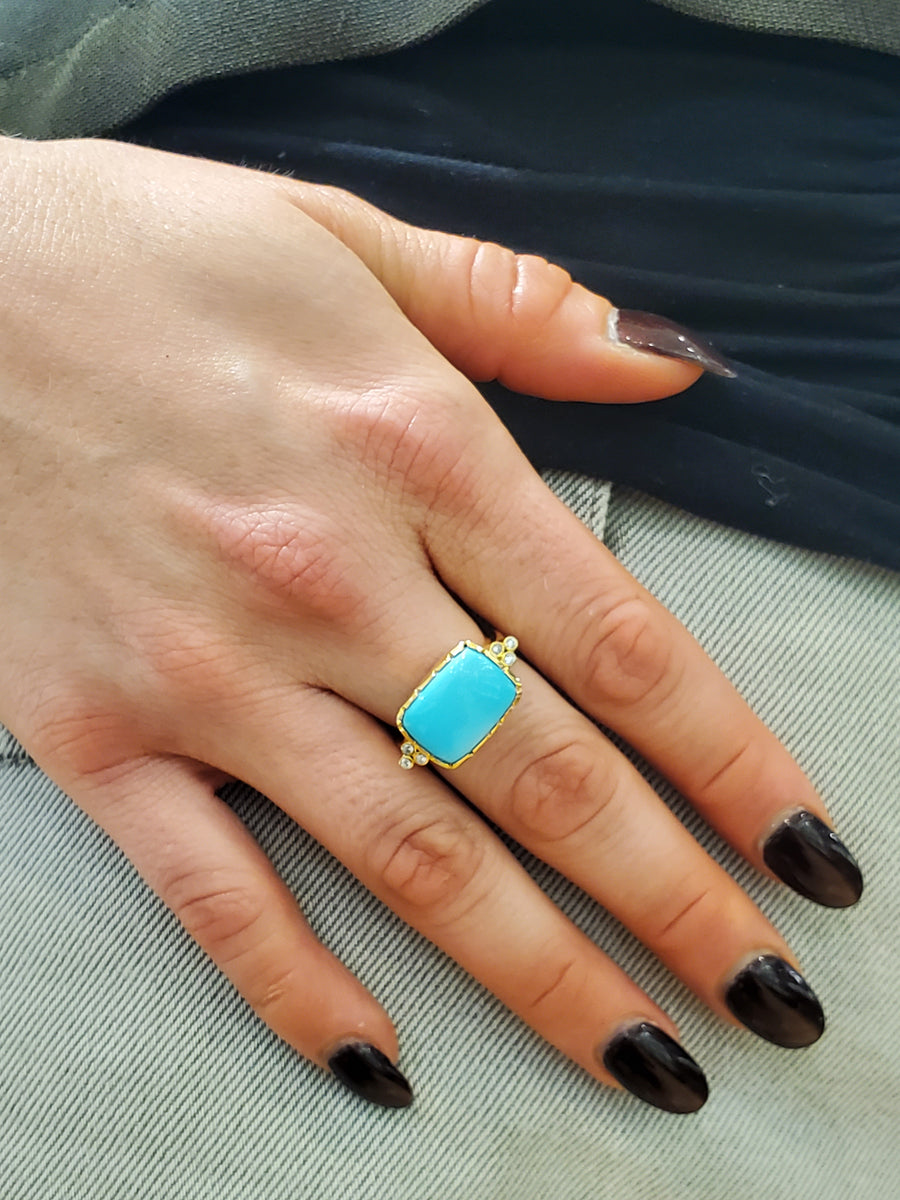 TURQUOISE DIAMONDS GOLD RING