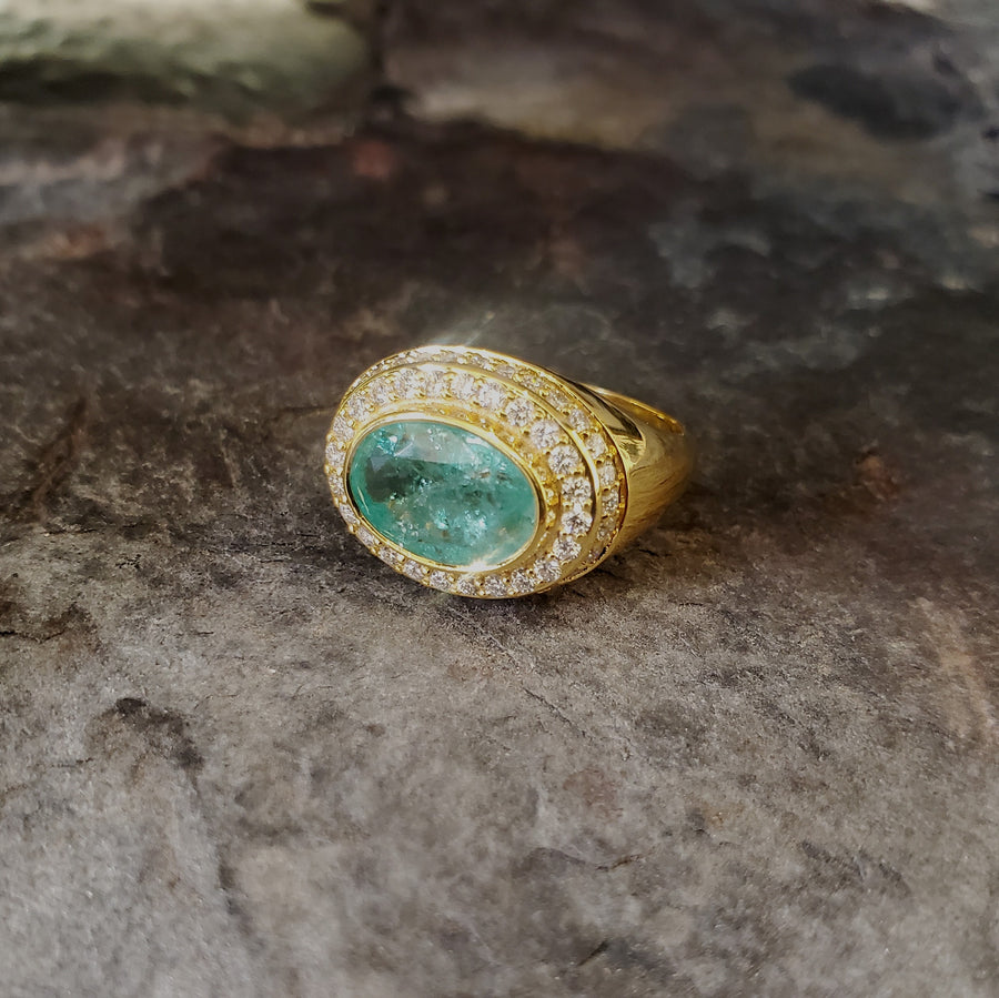 OVAL EMERALD PAVE DIAMOND RING