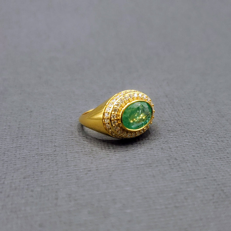 OVAL EMERALD PAVE DIAMOND RING