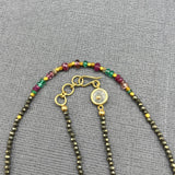 RUBY, PYRITE, ONYX, GOLD BEADED NECKLACE
