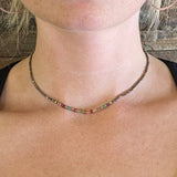 RUBY, PYRITE, ONYX, GOLD BEADED NECKLACE