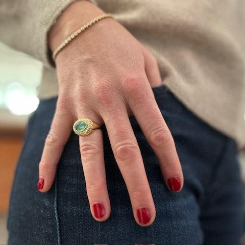 OVAL EMERALD PAVE DIAMOND RING