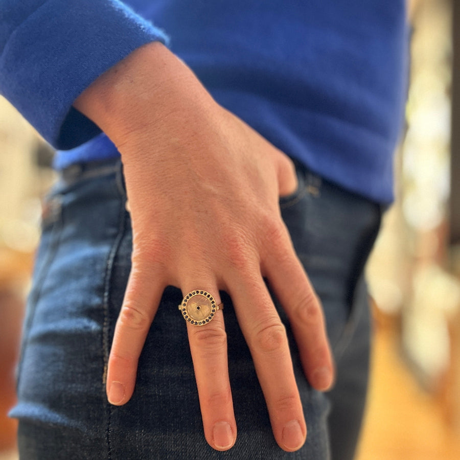 MOONSTONE SUN FLIP GOLD RING