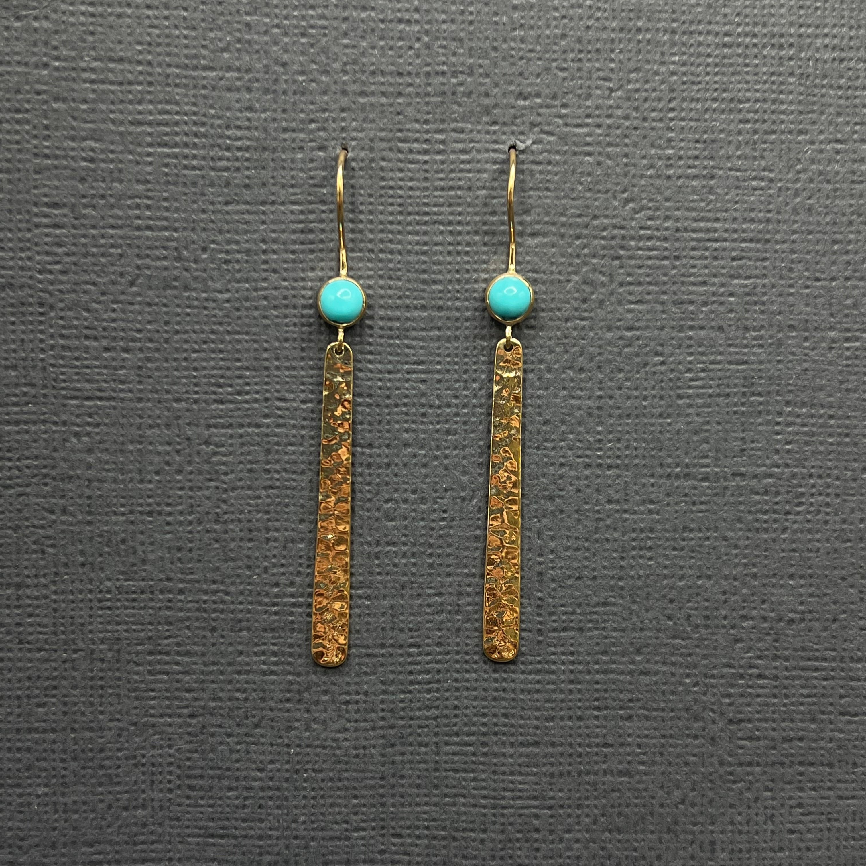 HAMMERED BAR GOLD GEMSTONE EARRINGS