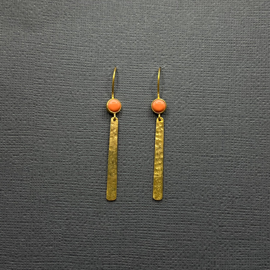 HAMMERED BAR GOLD GEMSTONE EARRINGS