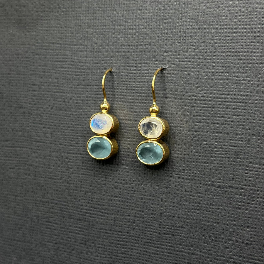 MOONSTONE AQUAMARINE GOLD EARRINGS