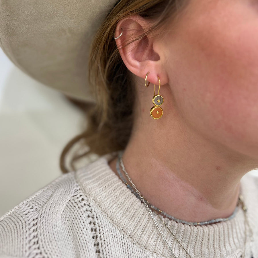 LABRADORITE CARNELIAN GOLD EARRINGS