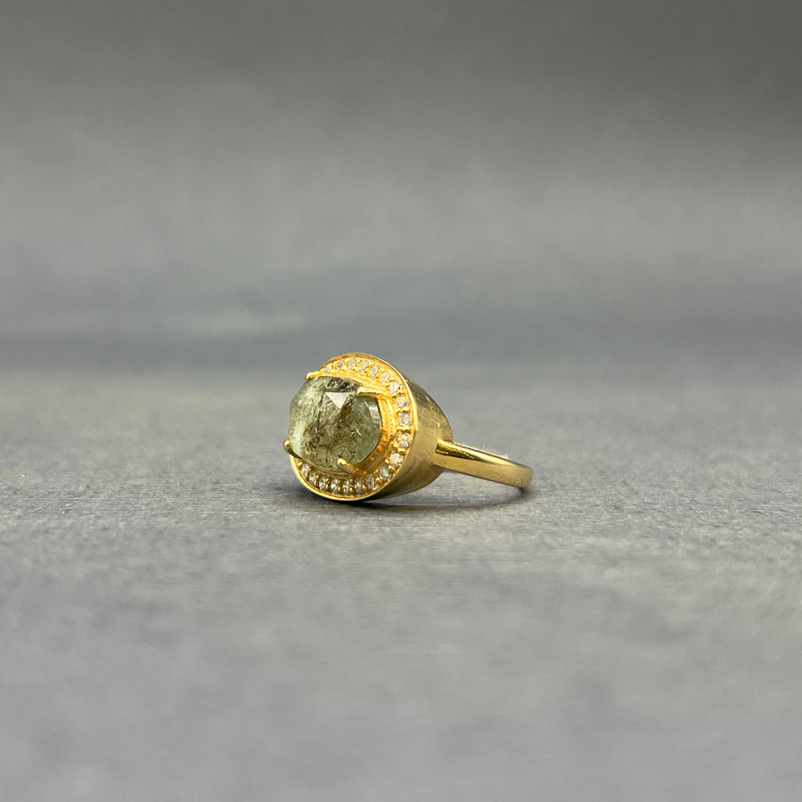 GREEN BERYL PAVE DIAMOND GOLD RING