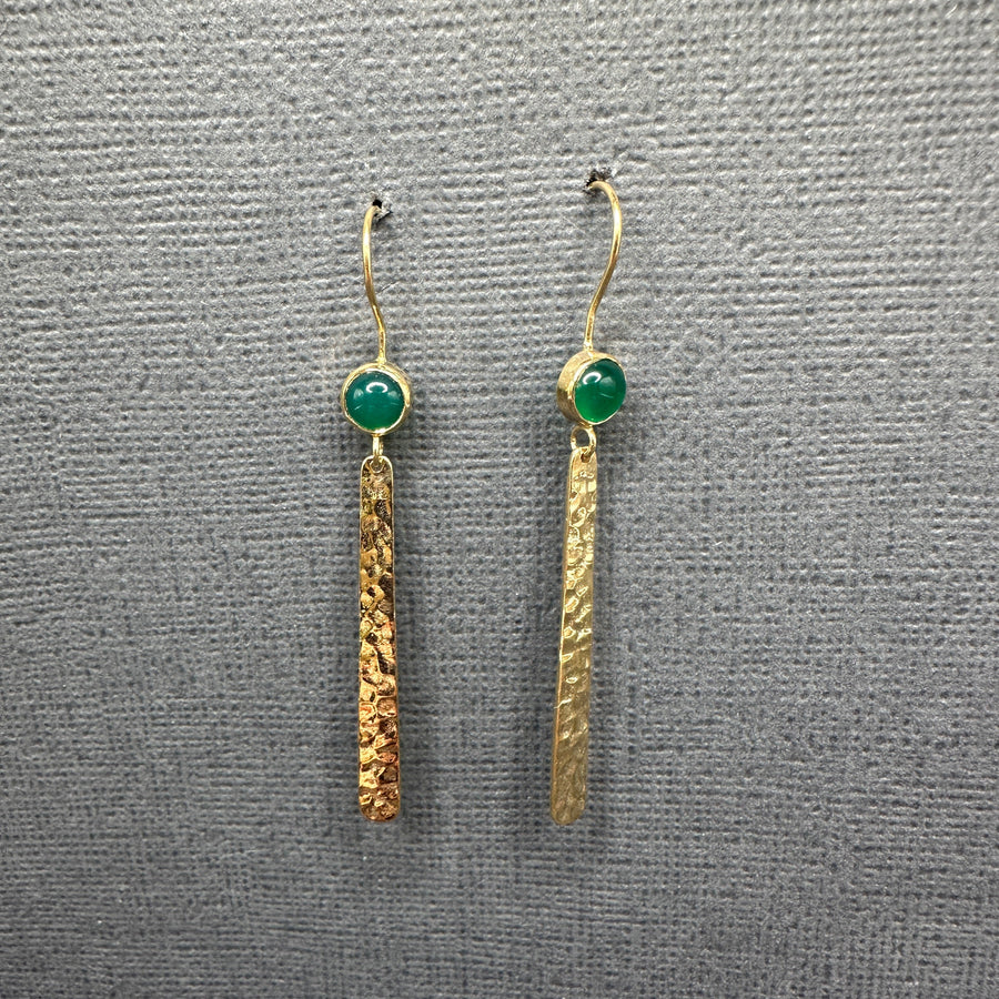 HAMMERED BAR GOLD GEMSTONE EARRINGS