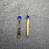HAMMERED BAR GOLD GEMSTONE EARRINGS