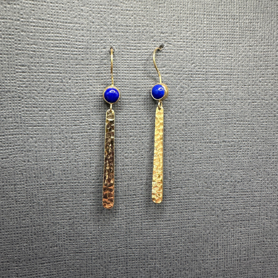 HAMMERED BAR GOLD GEMSTONE EARRINGS