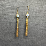 HAMMERED BAR GOLD GEMSTONE EARRINGS