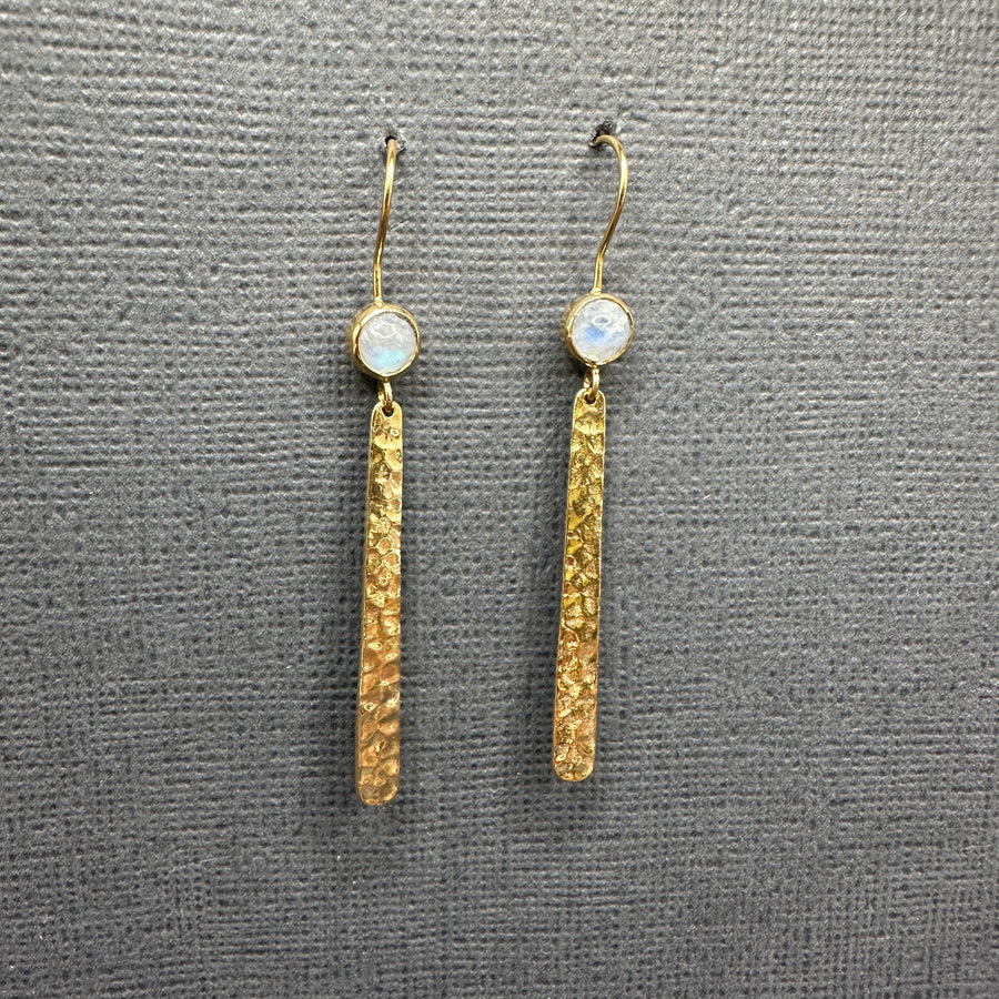 HAMMERED BAR GOLD GEMSTONE EARRINGS
