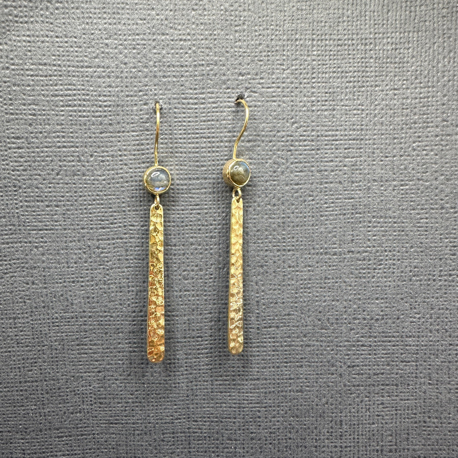 HAMMERED BAR GOLD GEMSTONE EARRINGS