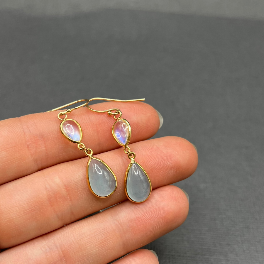 MOONSTONE & AQUAMARINE DROP EARRINGS