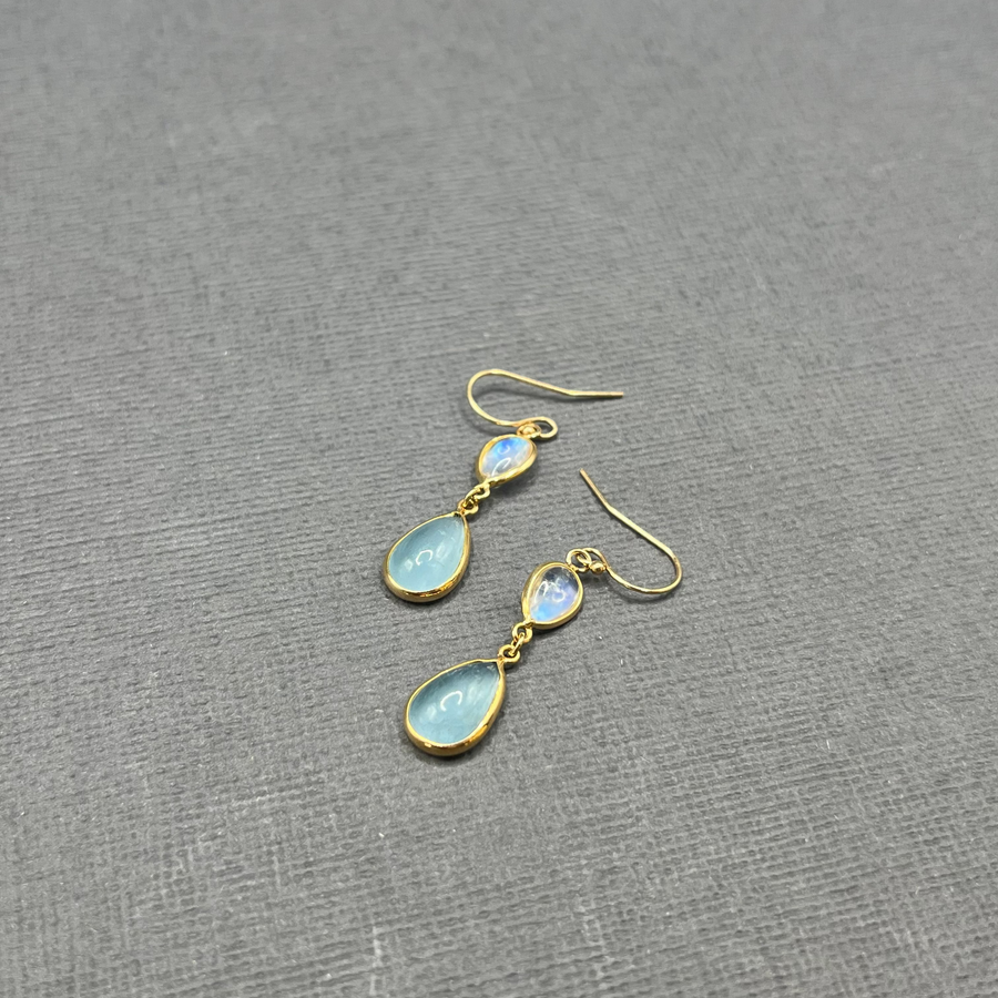 MOONSTONE & AQUAMARINE DROP EARRINGS