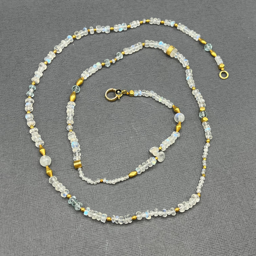 BEADED MOONSTONE LONG NECKLACE