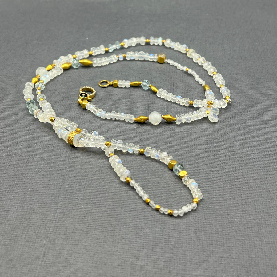 BEADED MOONSTONE LONG NECKLACE