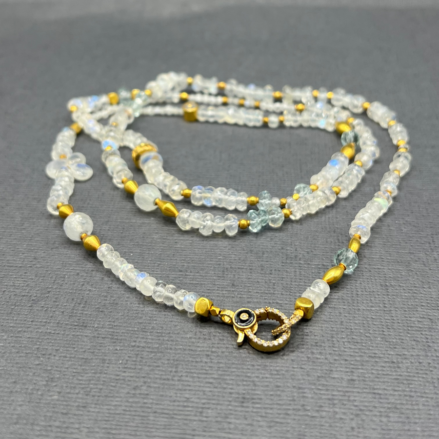 BEADED MOONSTONE LONG NECKLACE