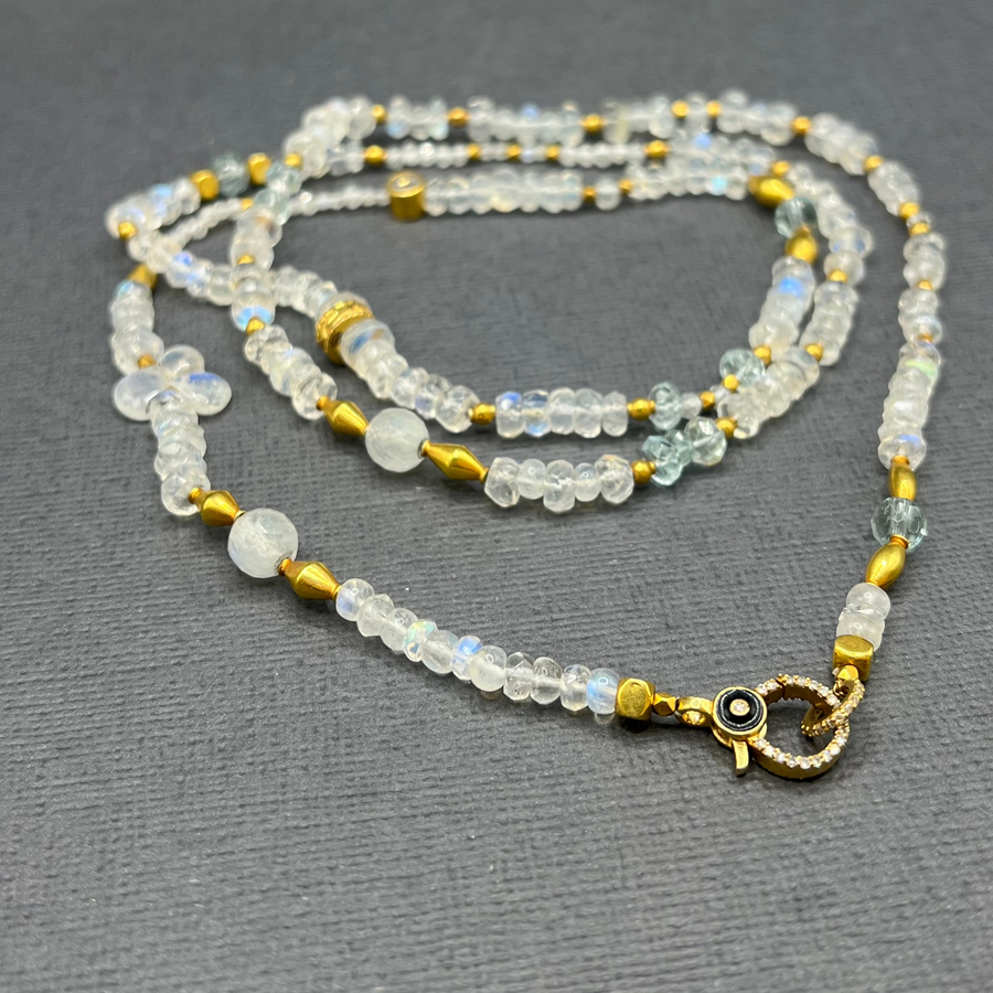 BEADED MOONSTONE LONG NECKLACE