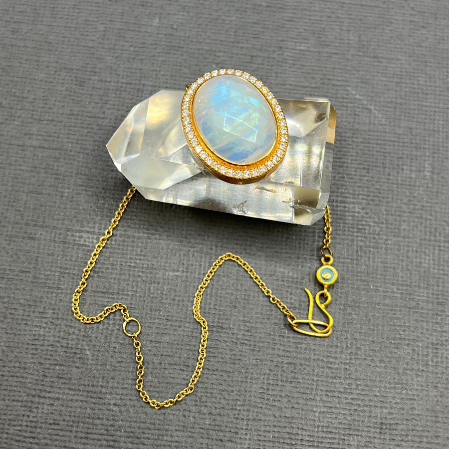 MOONSTONE AND DIAMOND PENDANT NECKLACE