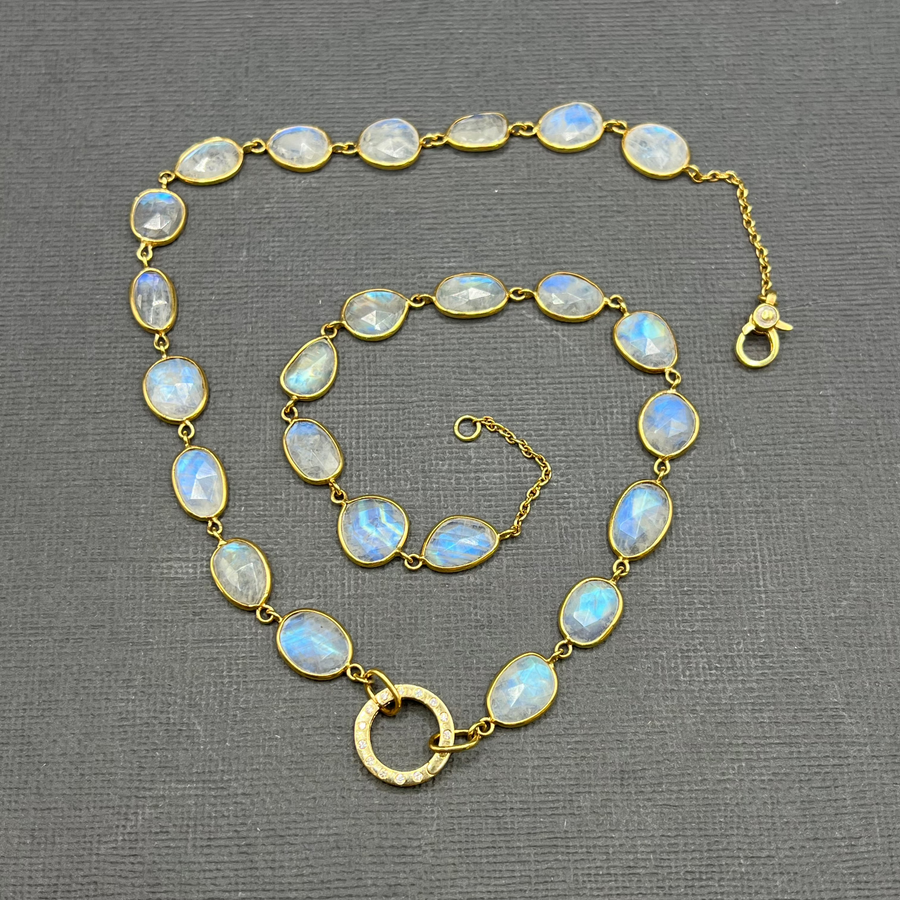 MOONSTONE NECKLACE WITH DIAMOND CLASP