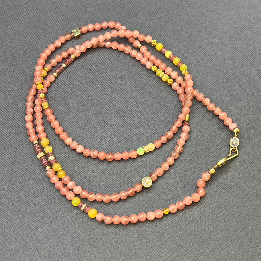 PINK RHODOCHORSITE AND OPAL BEADEDNECKLACE