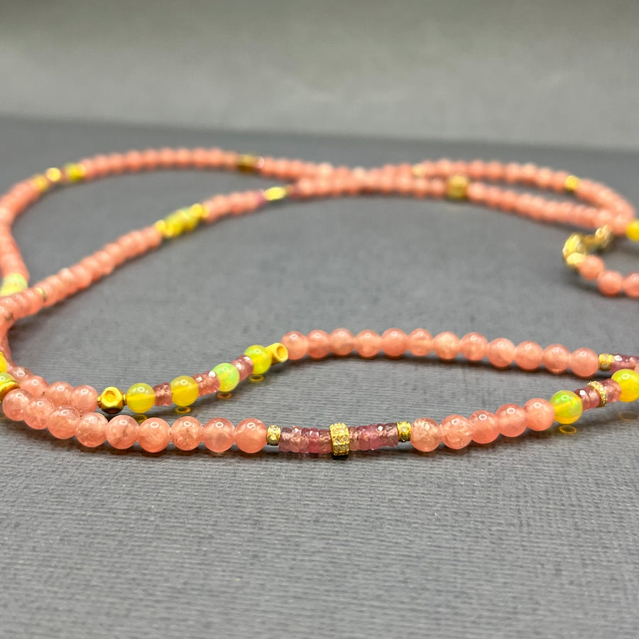 PINK RHODOCHORSITE AND OPAL BEADEDNECKLACE