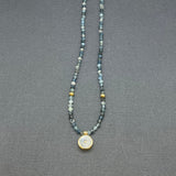 AQUAMARINE BEADED NECKLACE WITH MOONSTONE SUN
