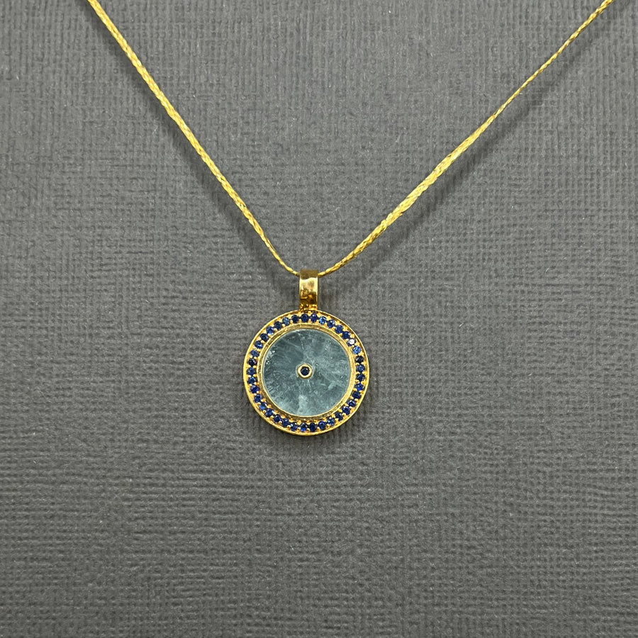 AQUAMARINE SUN WITH DIAMONDS AND SAPPHIRES