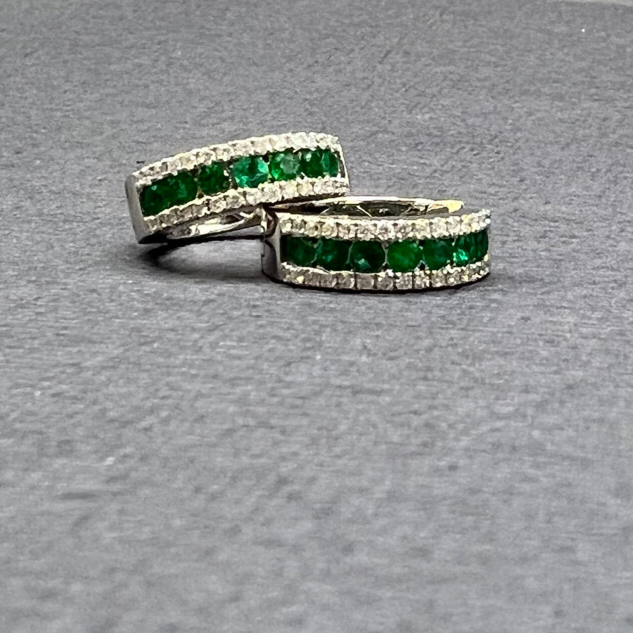 WHITE GOLD DIAMOND AND EMERALD EARRINGS