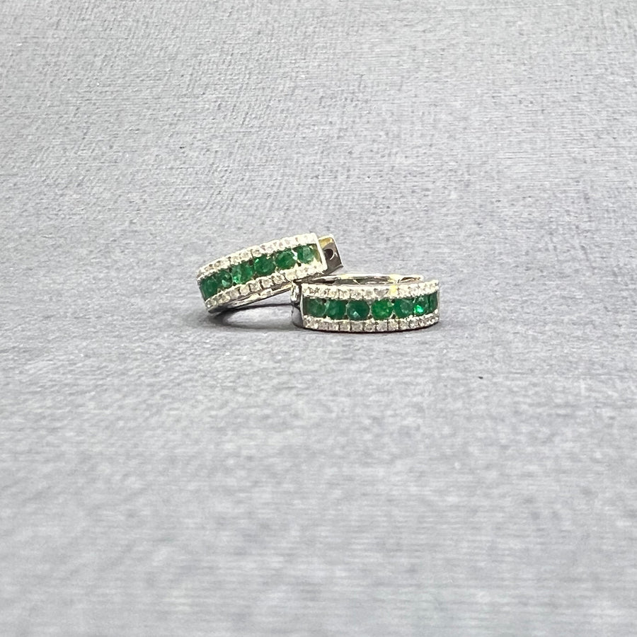 WHITE GOLD DIAMOND AND EMERALD EARRINGS