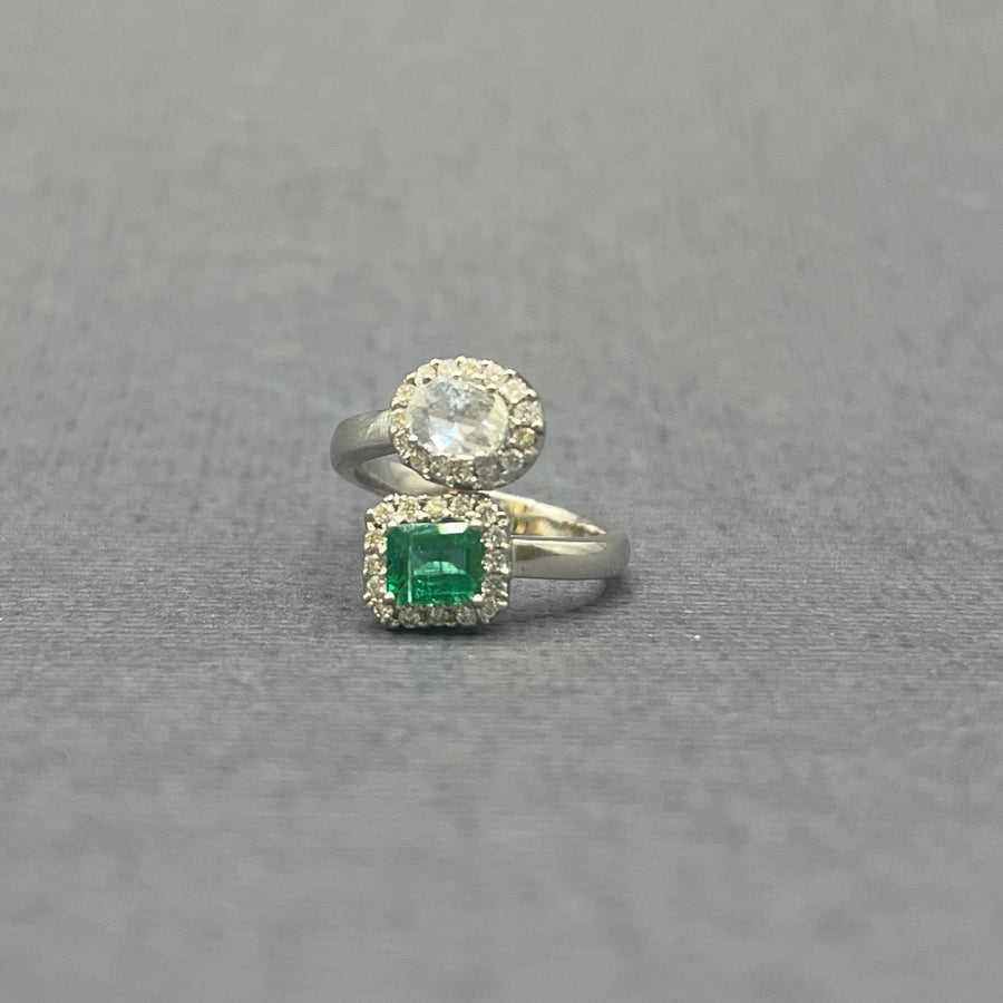 EMERALD AND DIAMOND WHITE GOLD RING