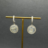 WHITE GOLD MOONSTONE SUN MAG EARRINGS
