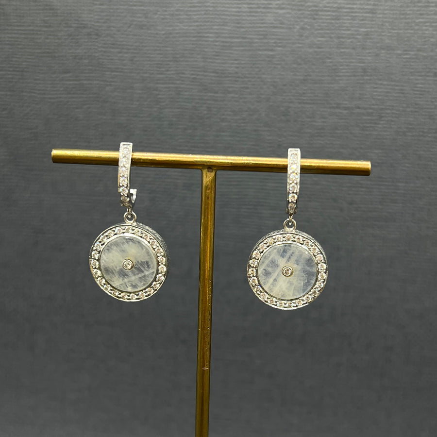 WHITE GOLD MOONSTONE SUN MAG EARRINGS