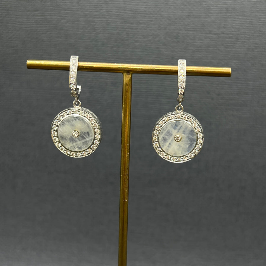 MOONSTONE DIAMOND SIGNATURE WHITE GOLD EARRINGS