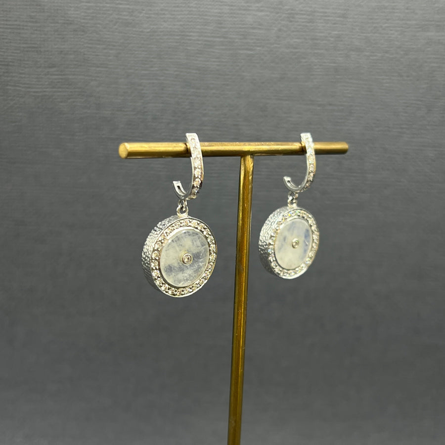 WHITE GOLD MOONSTONE SUN MAG EARRINGS