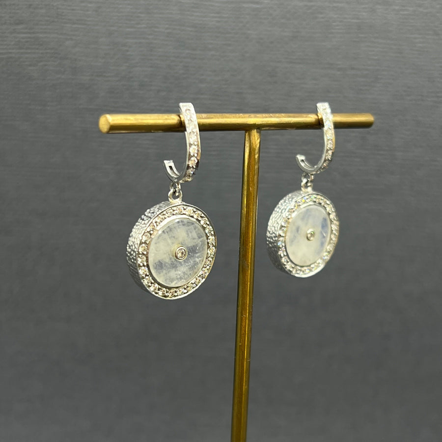 MOONSTONE DIAMOND SIGNATURE WHITE GOLD EARRINGS