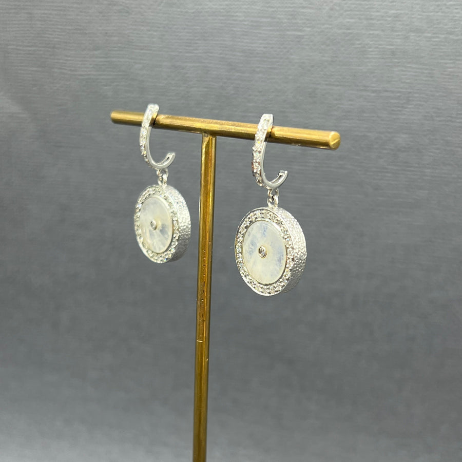 WHITE GOLD MOONSTONE SUN MAG EARRINGS