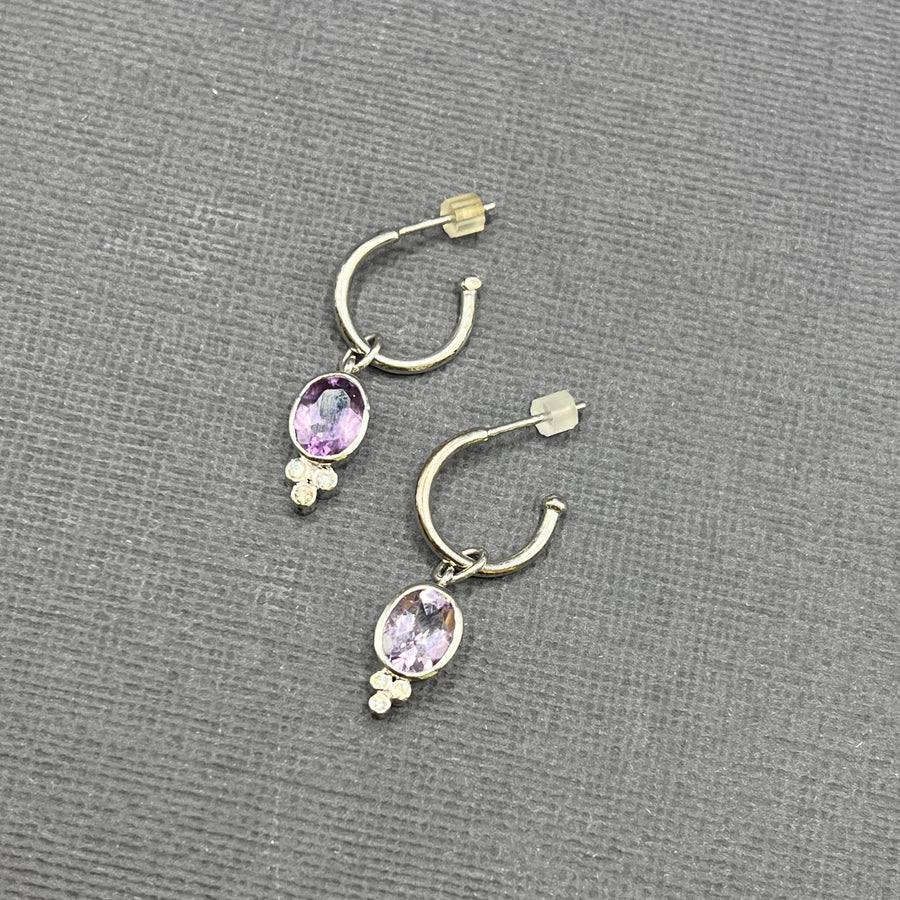 AMETHYST AND DIAMOND WHITE GOLD EARRINGS