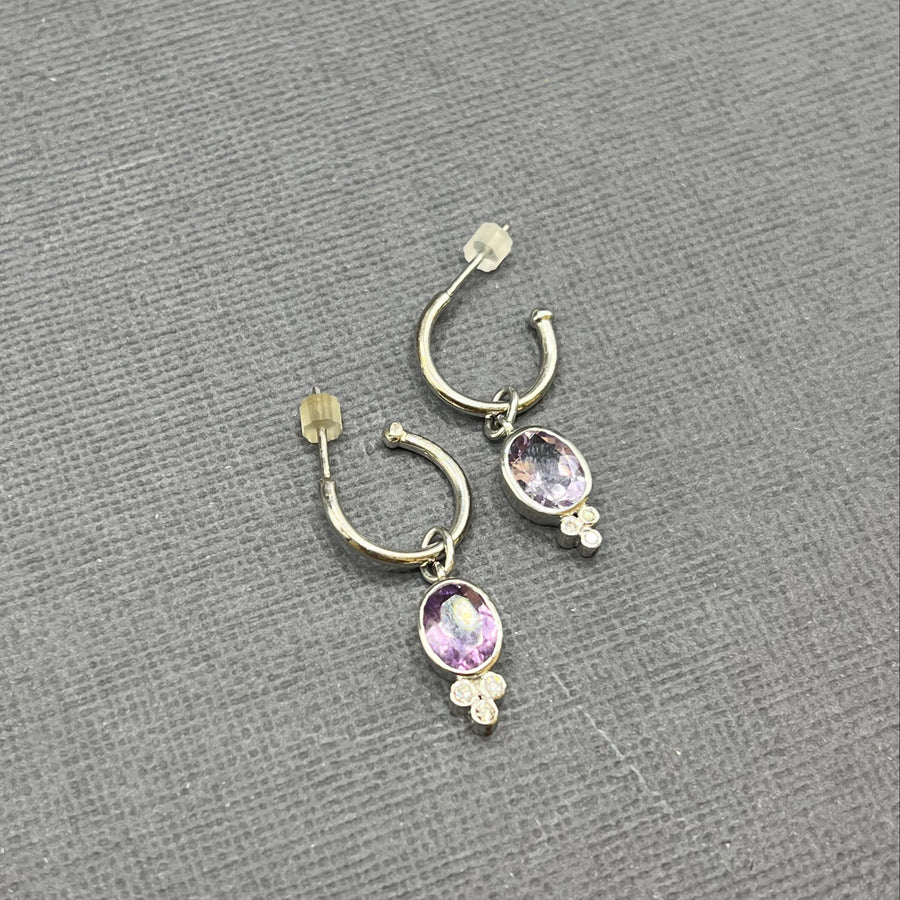 AMETHYST AND DIAMOND WHITE GOLD EARRINGS