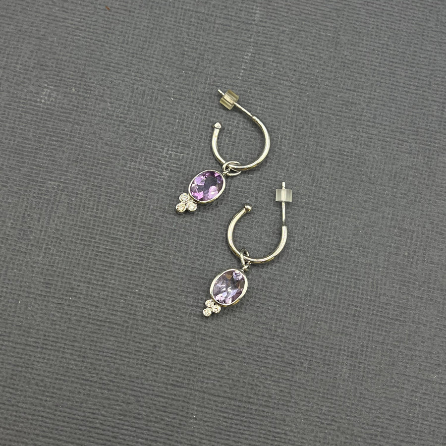 AMETHYST AND DIAMOND WHITE GOLD EARRINGS