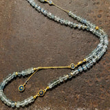 LONG AQUAMARINE BEADED GOLD NECKLACE